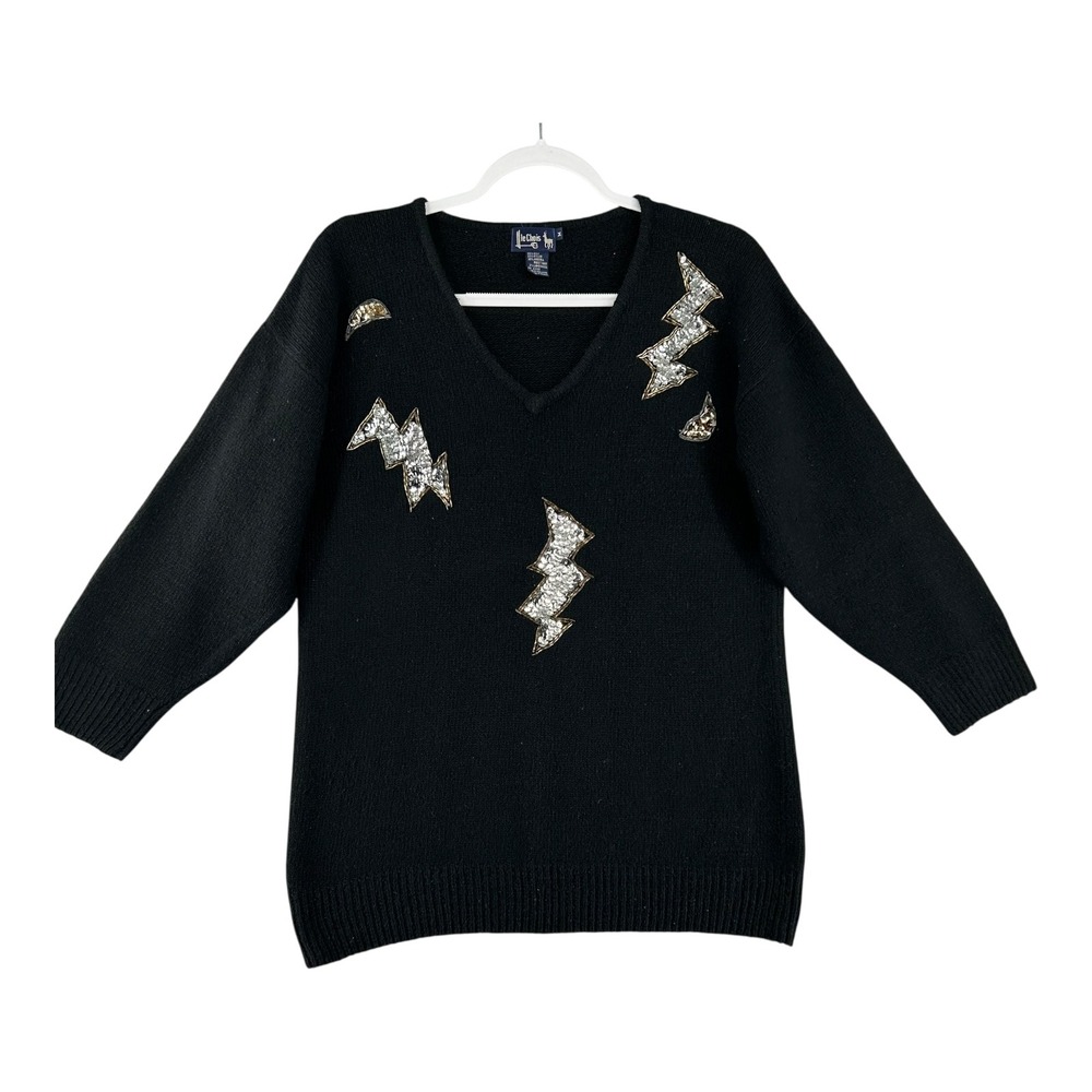 Le Chois Silk Lambs Blend Sweater Womens Medium Lightning‎ Bolt Sequin Embellish